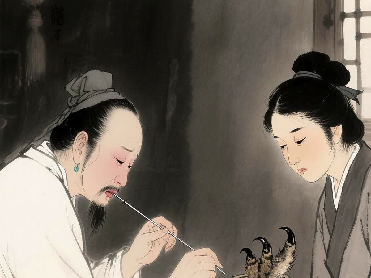乾隆年间，一寡妇劈死豺狗，被送来疗伤。

叶天士冷笑，“不知羞！”一把抓住女