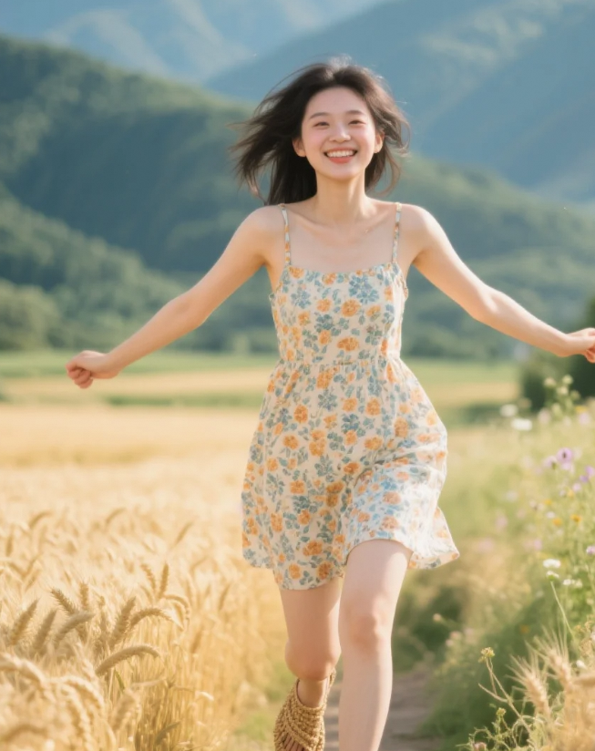 麦田守望者的温柔侧影 | 乡间小路上的油画少女与风