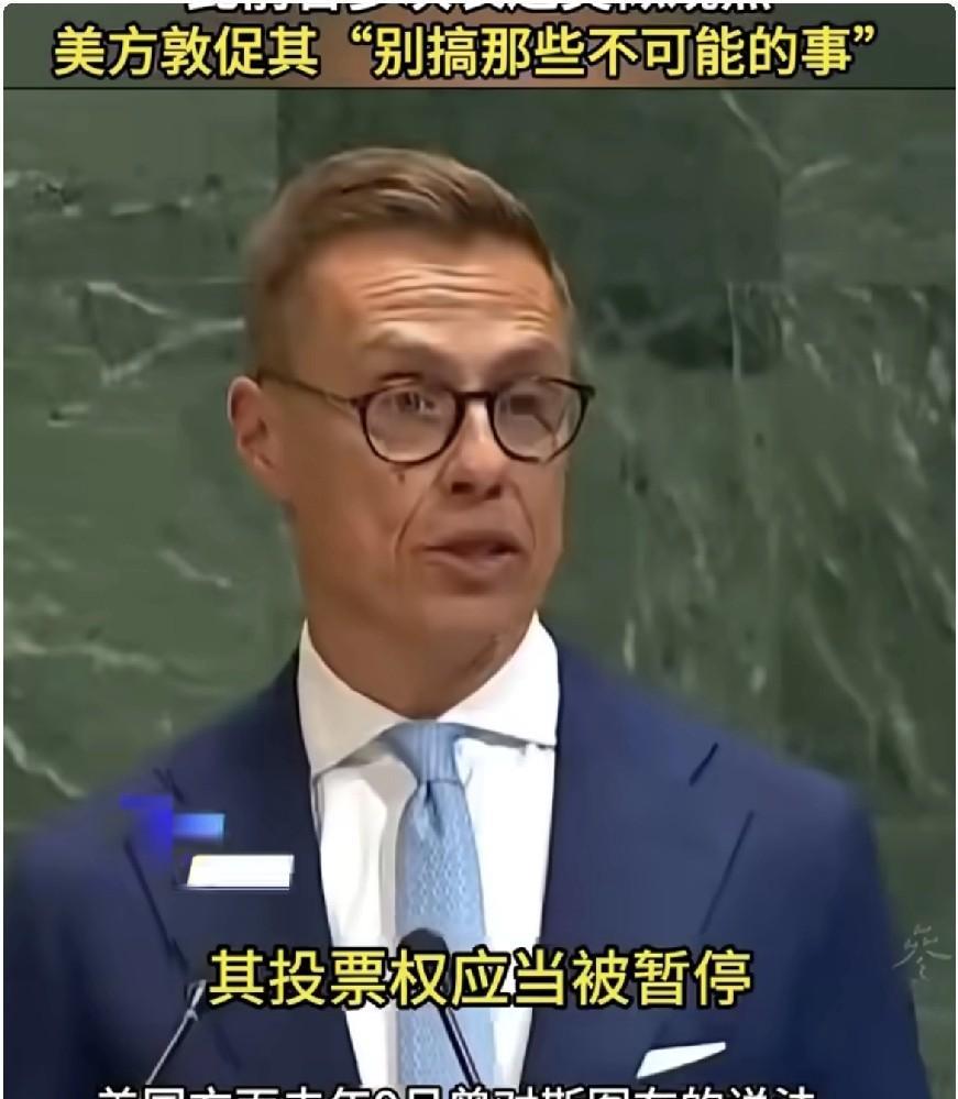 芬兰总统亚历山大·斯图布在联合国大会上发言，呼吁取消联合国安理会五常一票否决权。
