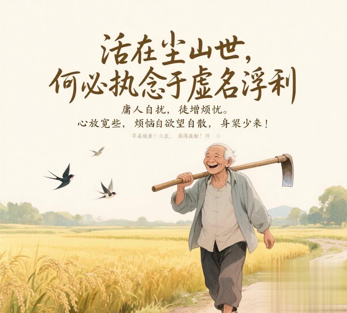 活在尘世，
何必执念于虚名浮利，
庸人自扰，徒增烦忧。
心放宽些，
烦恼自散！