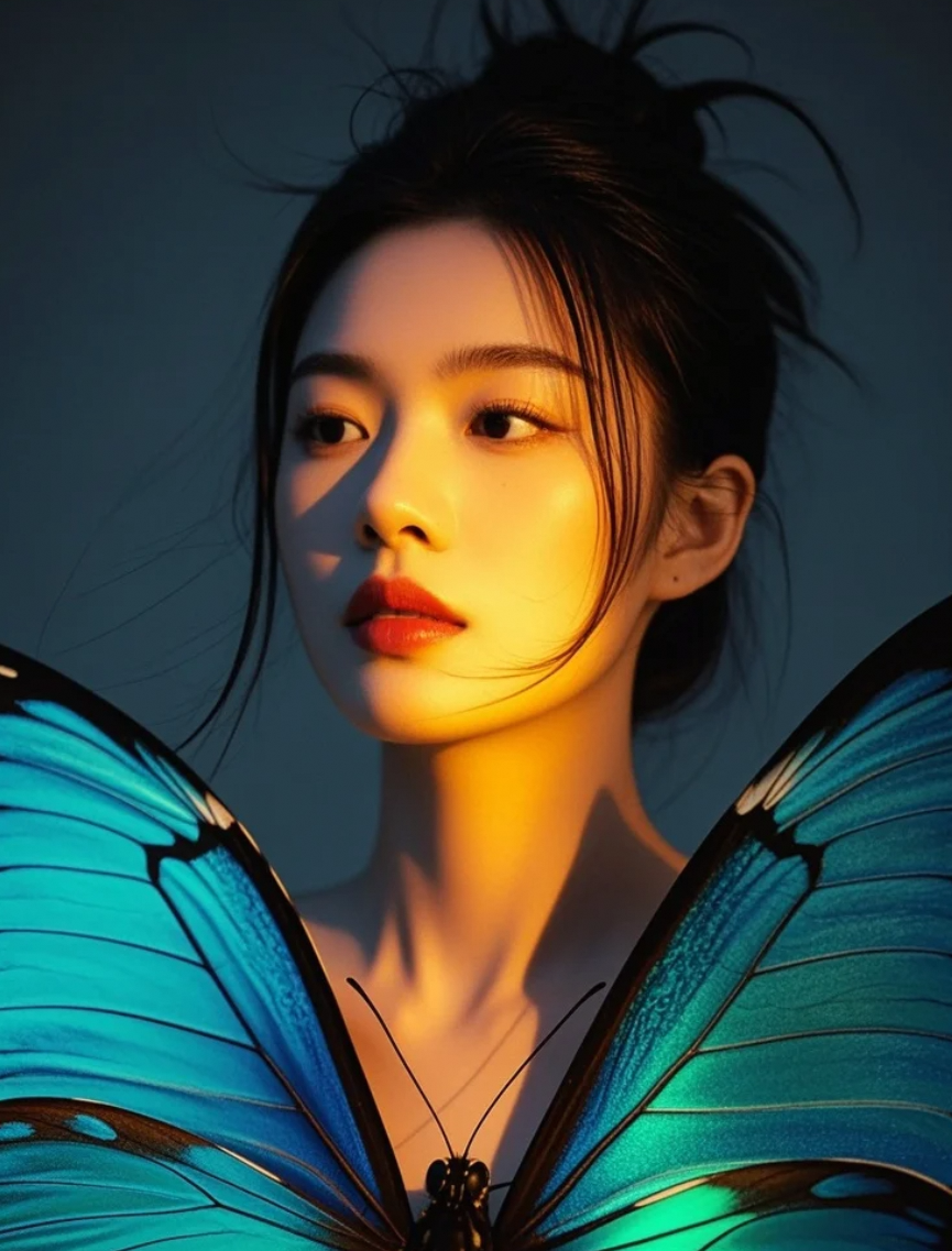 她站在光影里，像一场未醒的蝶梦。