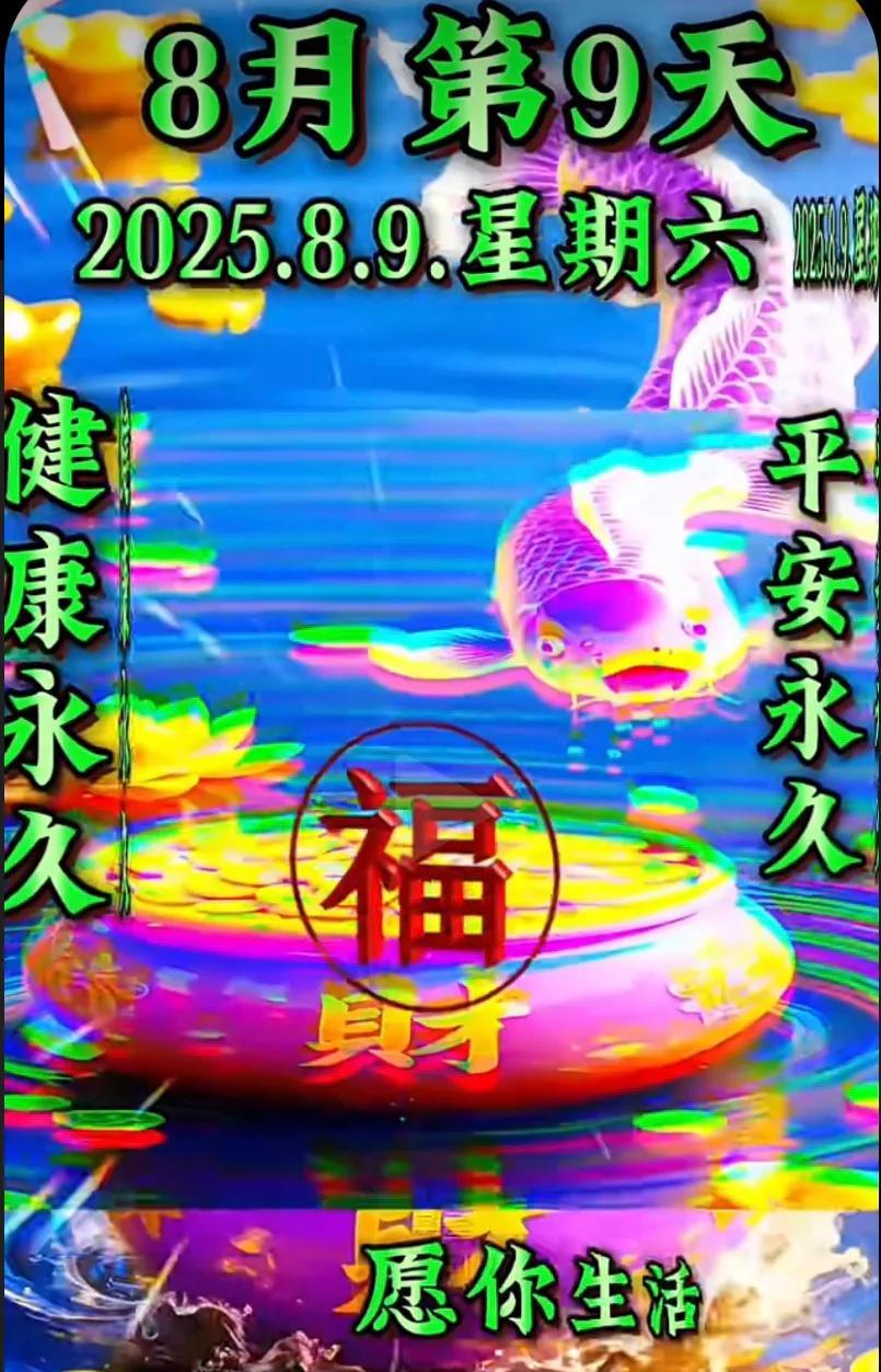 8月9日，健康平安，福财满满，祝你永远幸福！