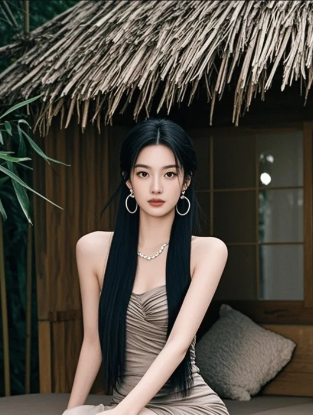 远离尘嚣，她在竹林小屋前，活成了诗意本身。
