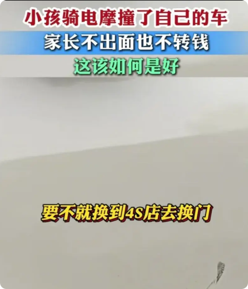 男孩骑电摩闯红灯撞上女子的特斯拉汽车，女子报警后，询问了4s汽车维修厂，维修厂建