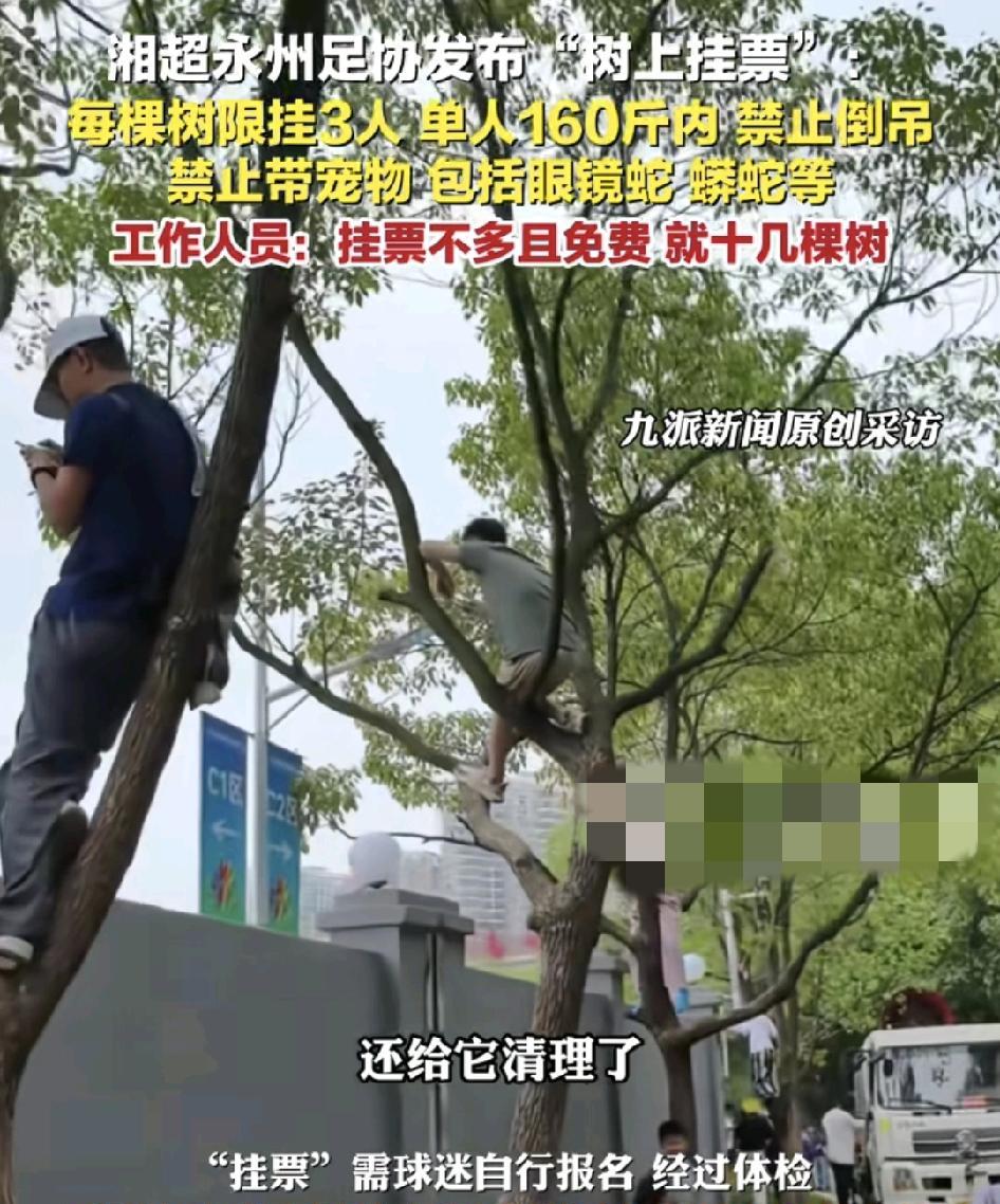 湖南永州足协发布树上挂票，由于场内1500张票在开售后三秒就售罄了，而且场外有一