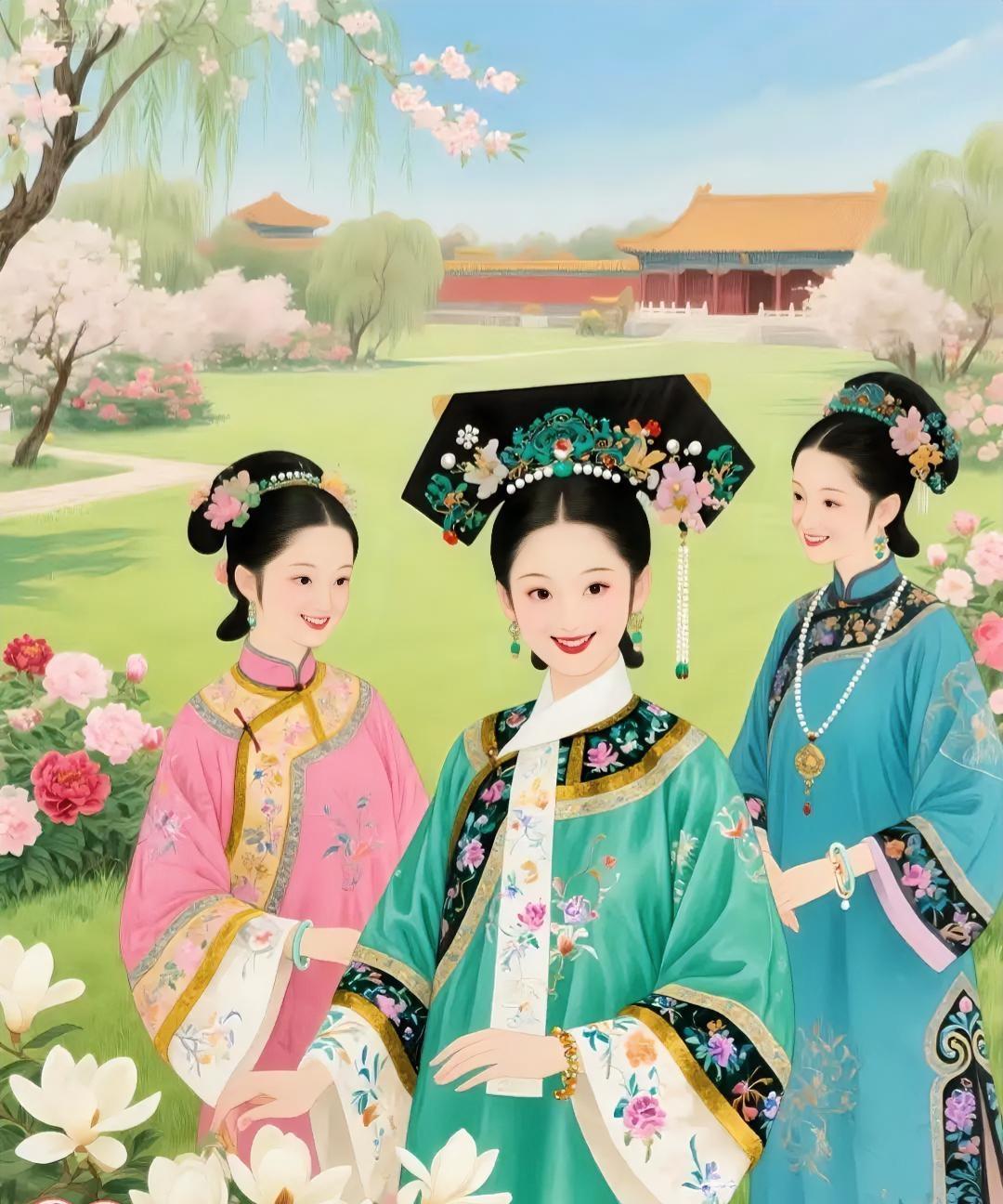 柳绿花红三月天，
皇宫玉女赏春鲜。
金枝翠叶头中戴
………………[啤酒][万柿如