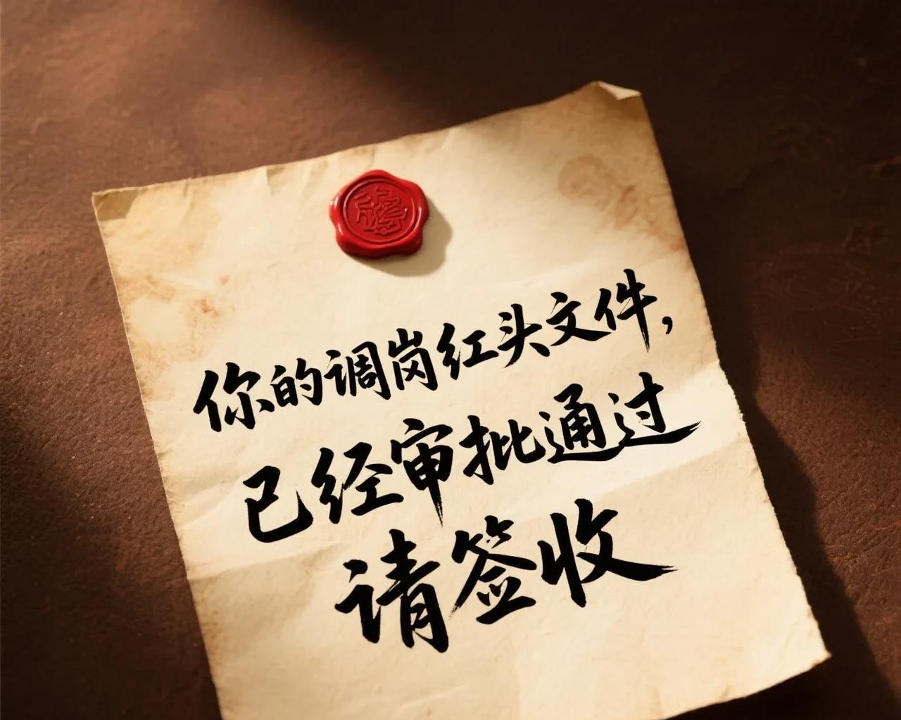 你正式调岗文书已经通过了
恭喜，你的新工作，新岗位稳了，
今天的阳光格外透亮，连