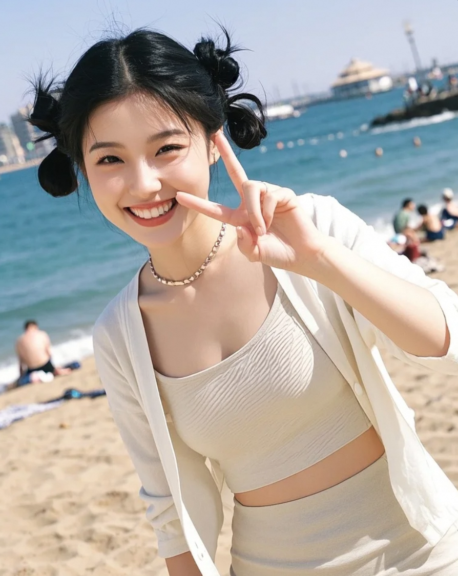 阳光正好，海风正暖，而她刚好在笑。