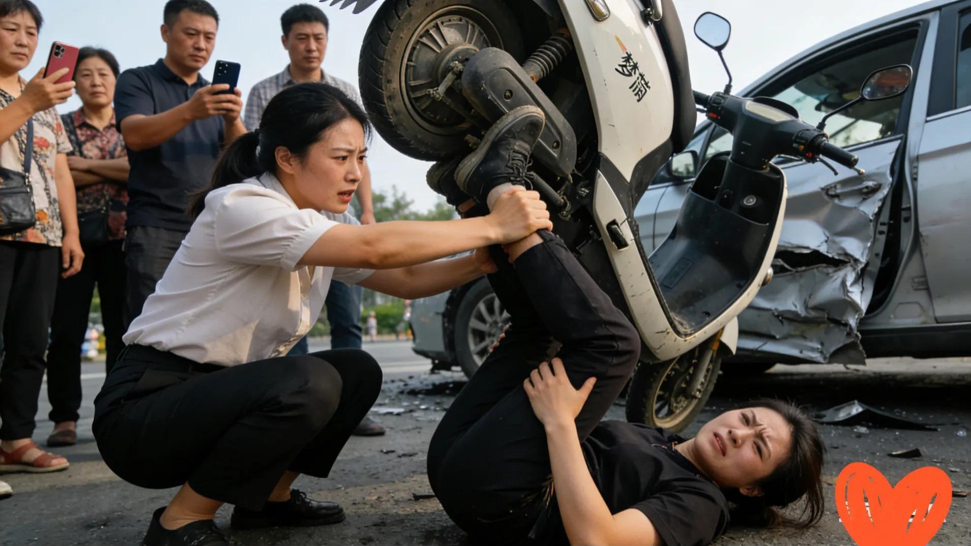 女骑手遇同行遭遇车祸，仗义相助，危难时刻见人心！