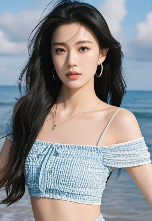 美女望向远方，侧脸美得像电影截图！