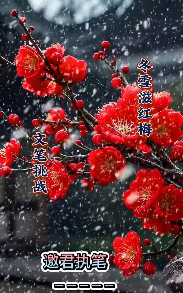 冬雪滋红梅文笔挑战。
邀君执笔。