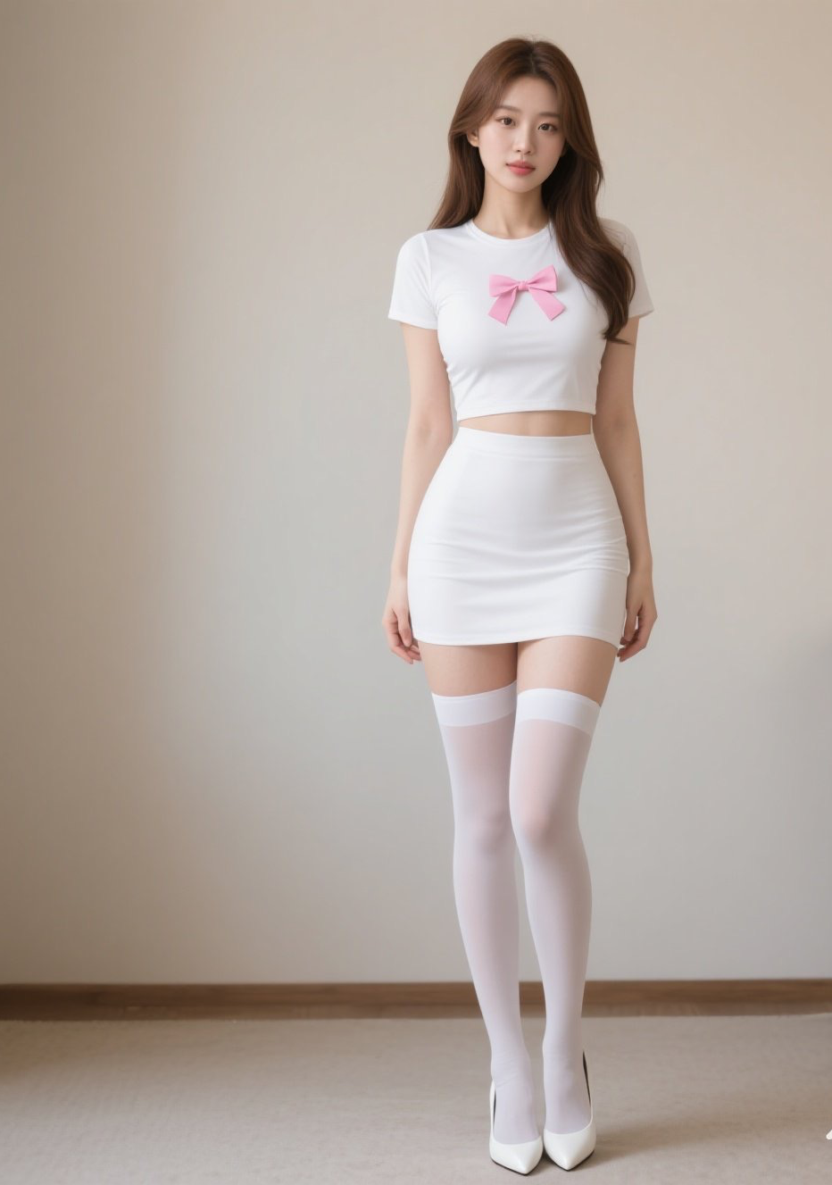 甜美女神白丝配高跟，步步生莲尽显优雅魅力