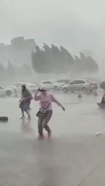 台风的威力着实巨大，瞧瞧街上的这些人，在台风跟前简直如同蝼蚁，完全不能自主控制。