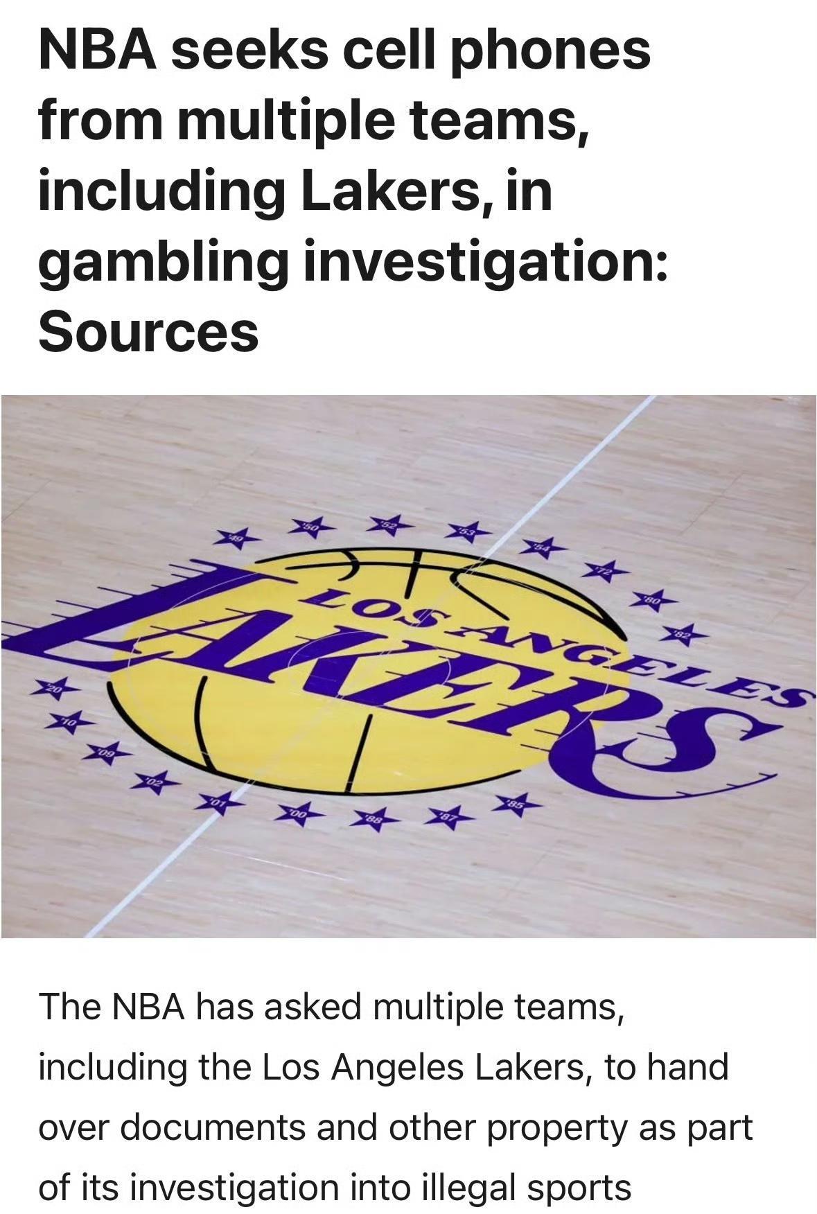 The Athletic记者Sam Amick：消息人士透露，NBA已要求包括洛