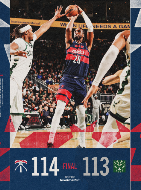 全场比赛结束，CJ绝杀，我们1分险胜！
全场数据：萨尔20分11篮板，麦科勒姆1