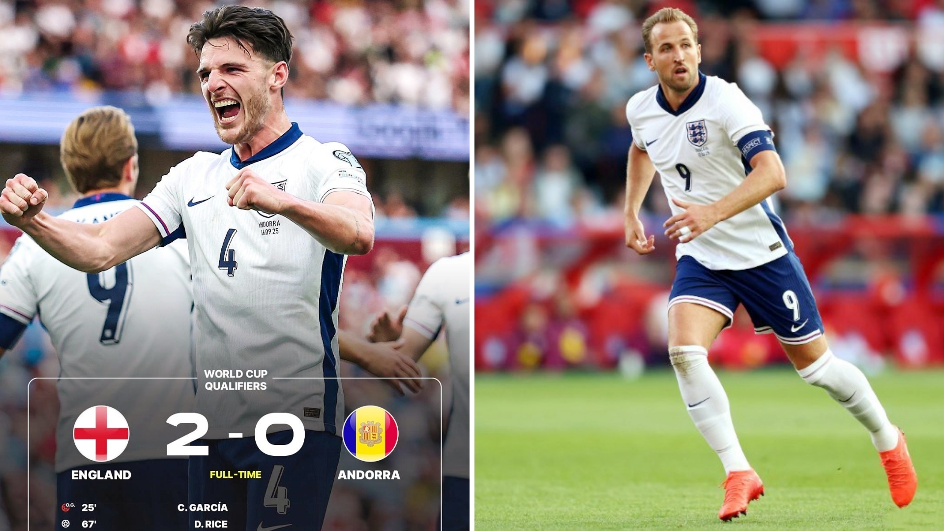 世预赛：英格兰主场2-0击败安道尔，小组赛4战全胜。
马杜埃凯造乌龙，赖斯头球扩