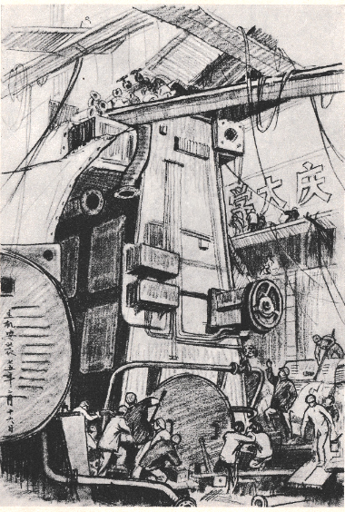70年代速写：安装主机，宋宝坤 作