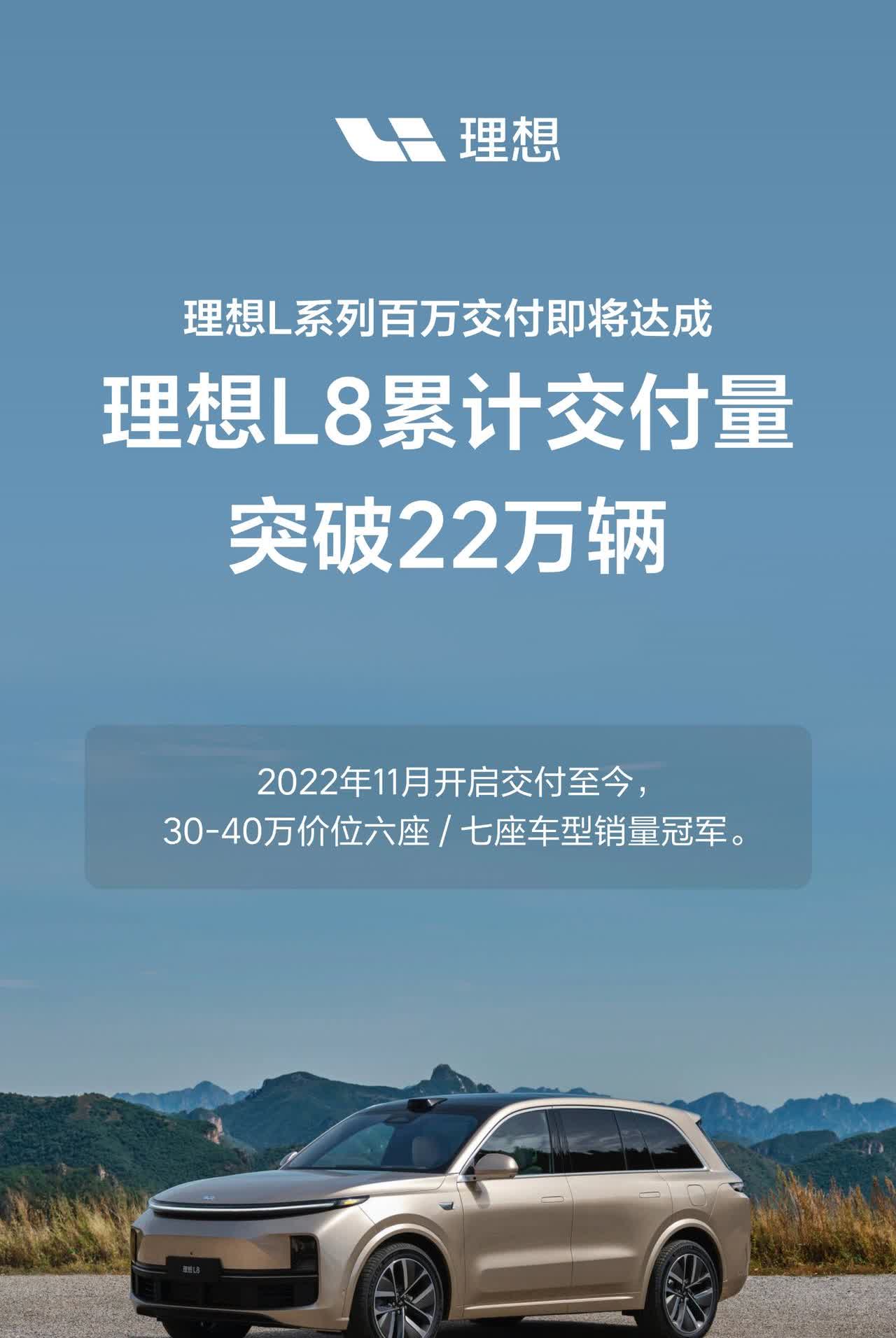 从2022年8月L9开始交付，11月L8，到2023年的L7，和2024年的L6