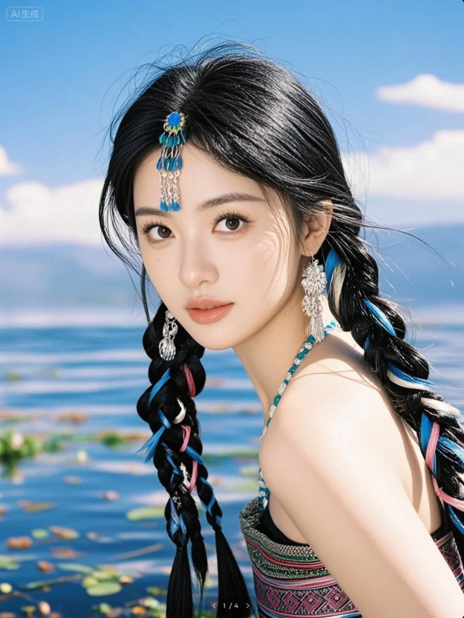 秋日金黄下，双麻花辫少女与落叶共舞