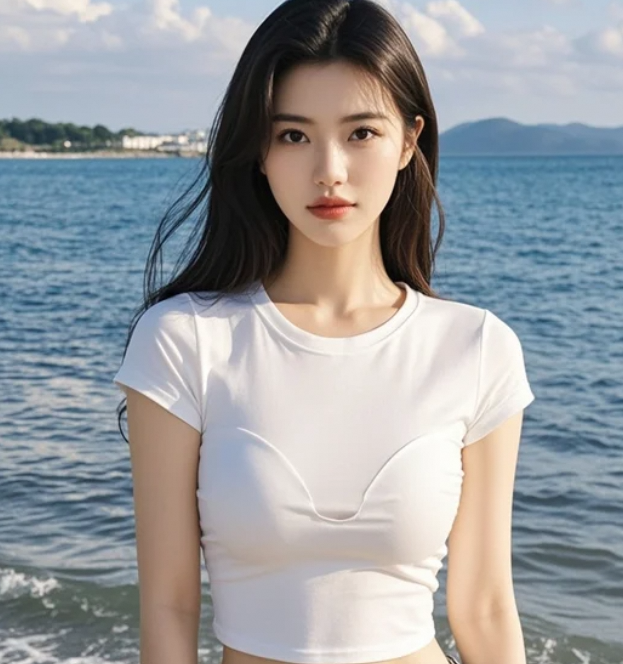 她在海边回眸，惊艳了一整片天空