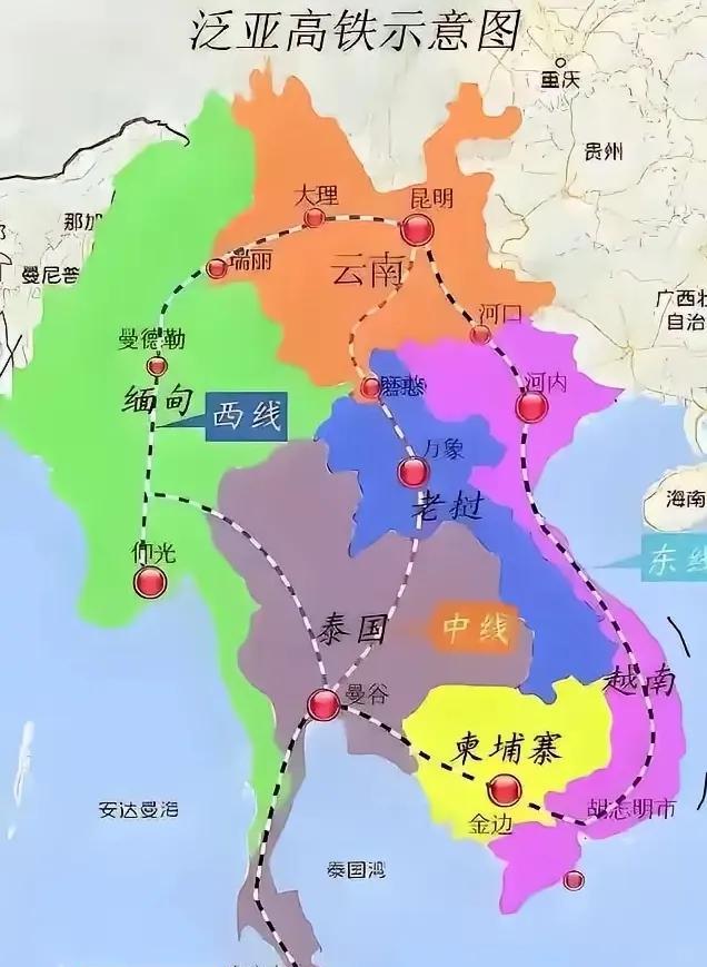 老柬和老泰闹起来了，谁对咱们更重要呢？大家看图就知道！老泰是泛亚铁路的南部主干线