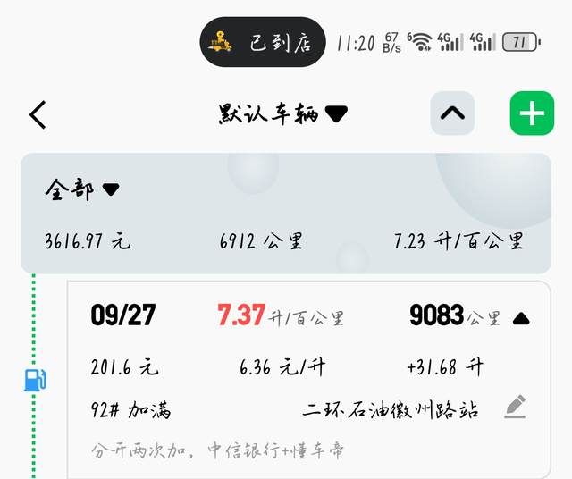 里程增加531公里
上次加满，目前油量33%，53x（1-33%）＝35.51L