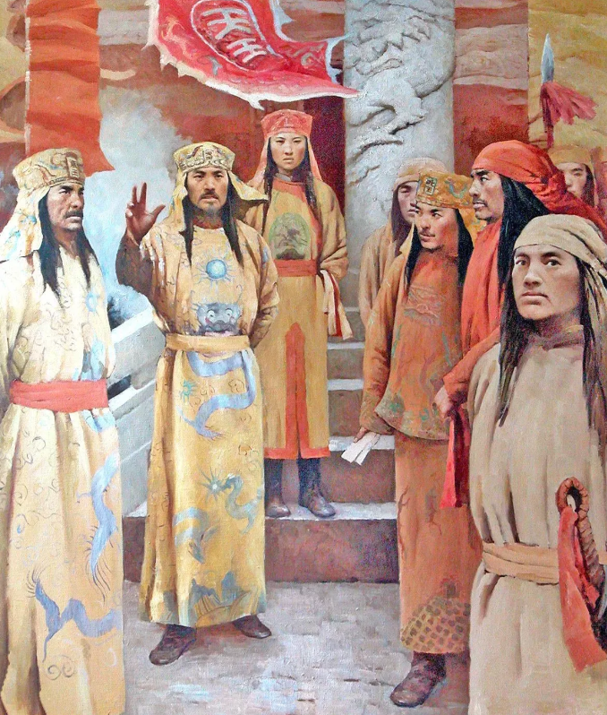 洪秀全的天王府门前挂着一副狂傲的对联，上联是：“余一人乃圣乃神乃文乃武”，下联是