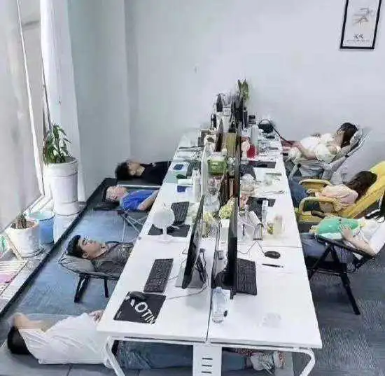 某公司午休照意外泄露，引发尴尬。



