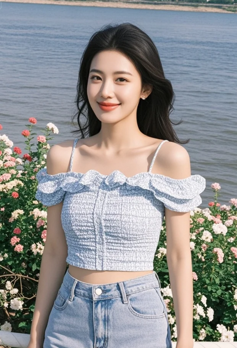 水天相接处，她与花影共赴一场无声之约