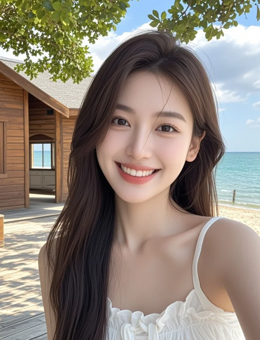 淡妆轻抹，我在海滩上捕捉到了最美的自己。