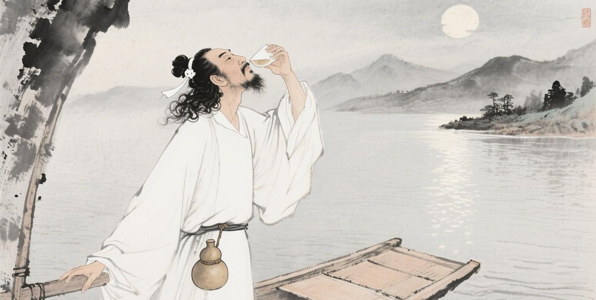 李白喝醉酒捞月亮：船头伸手捞水中月，扑通掉进江里，渔夫救起还喊 “我的月亮”
诗
