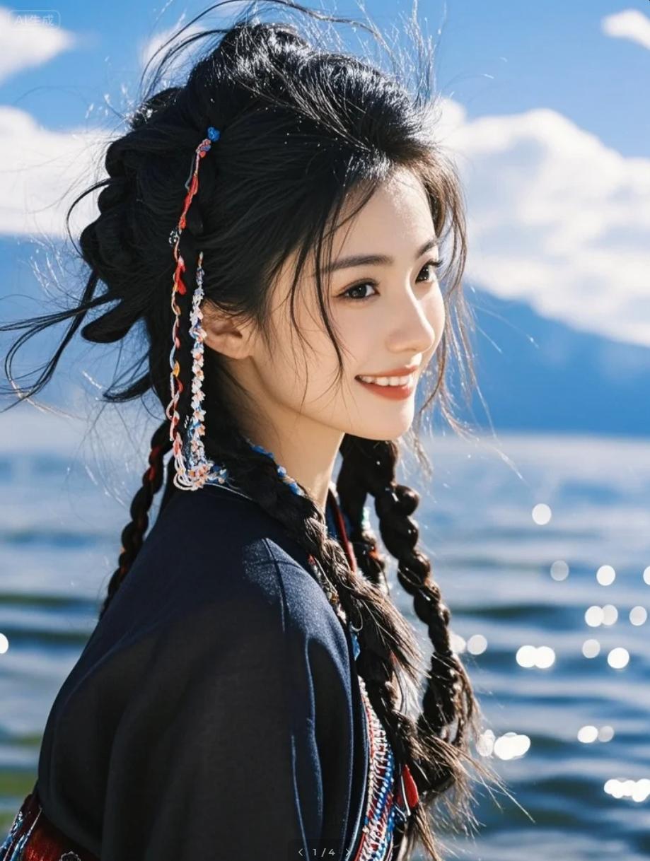 花海中的双麻花辫少女，浪漫如诗