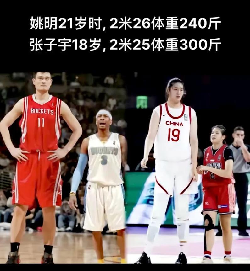 2.26米的姚明在NBA都能统治篮下，2.25的张子宇在国际赛场就如同大学生打小