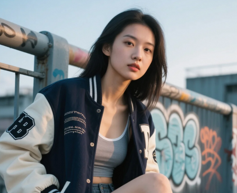 在转角遇见态度：棒球夹克美人的故事感大片