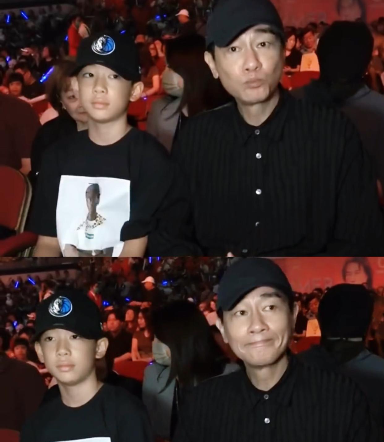 陈小春和儿子一起在红馆看演唱会，Jasper一转眼长这么大了，十分帅气。看着Ja