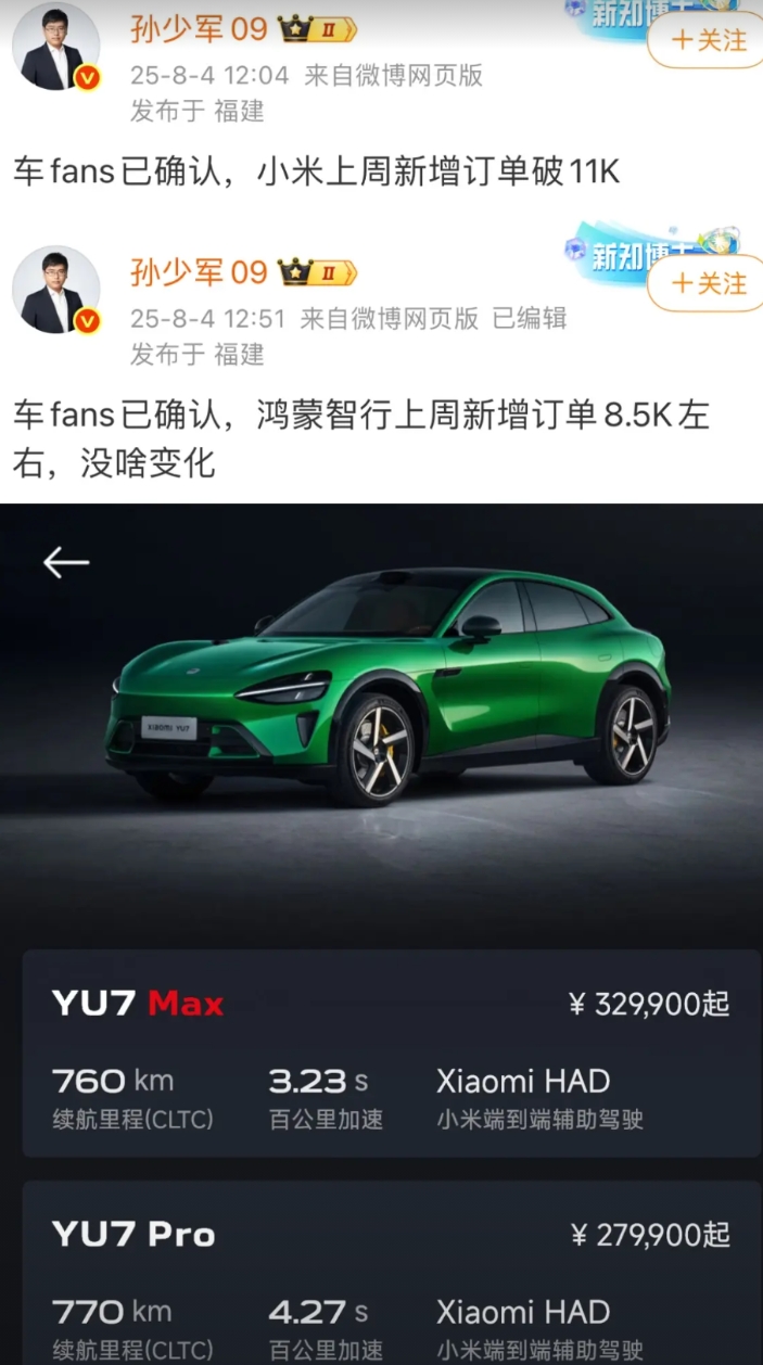 小米这成绩该怎么说呢~
只能说小米汽车的真的火，特别是YU7现在都要等57-60