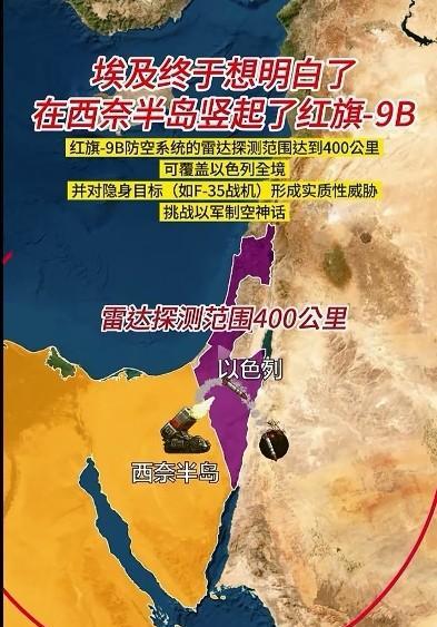 最近以色列安静了，因为埃及在西奈半岛部署红旗-9B防空系统，以色列唯一的优势就这