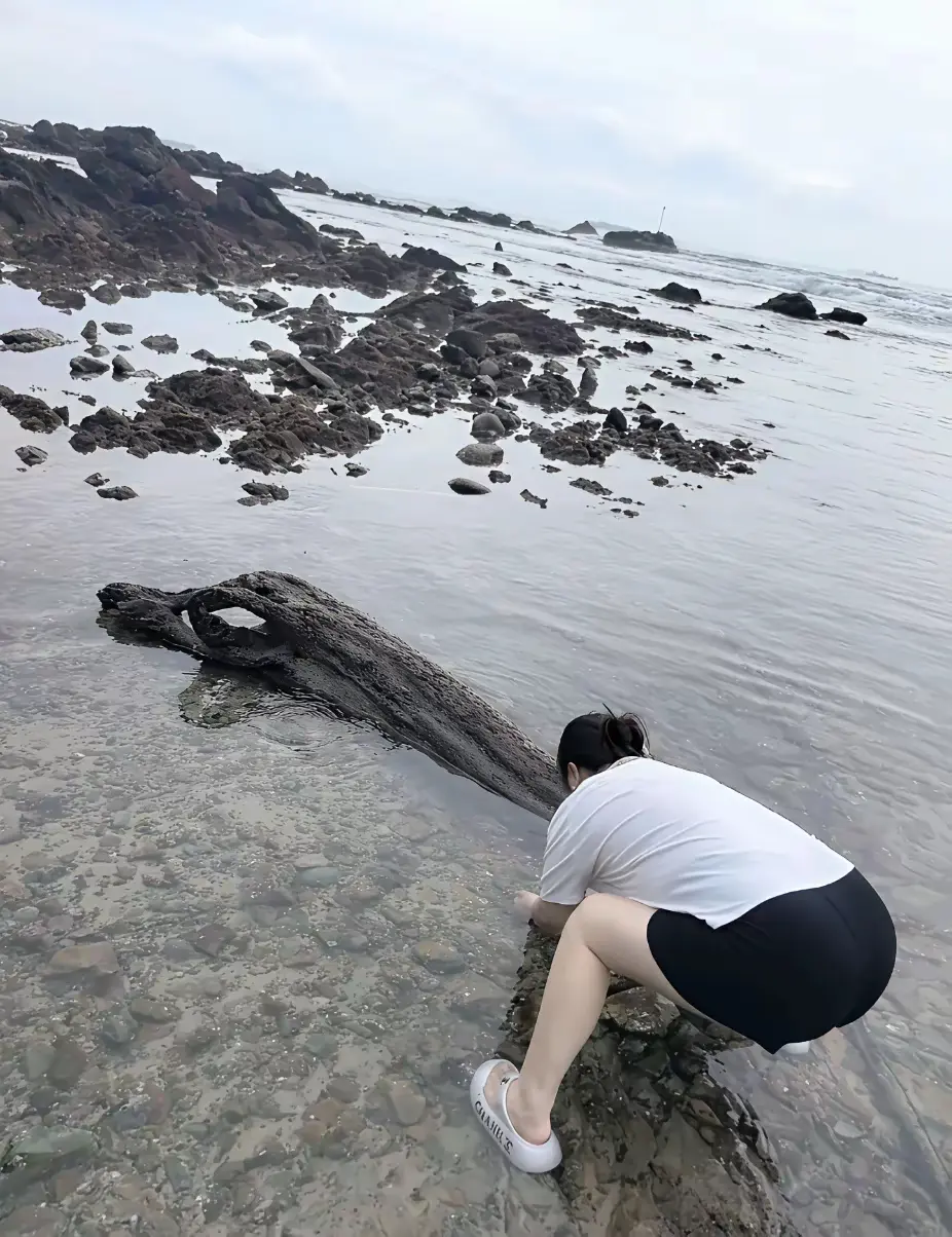 和老婆来海边玩了，看得出来她很开心