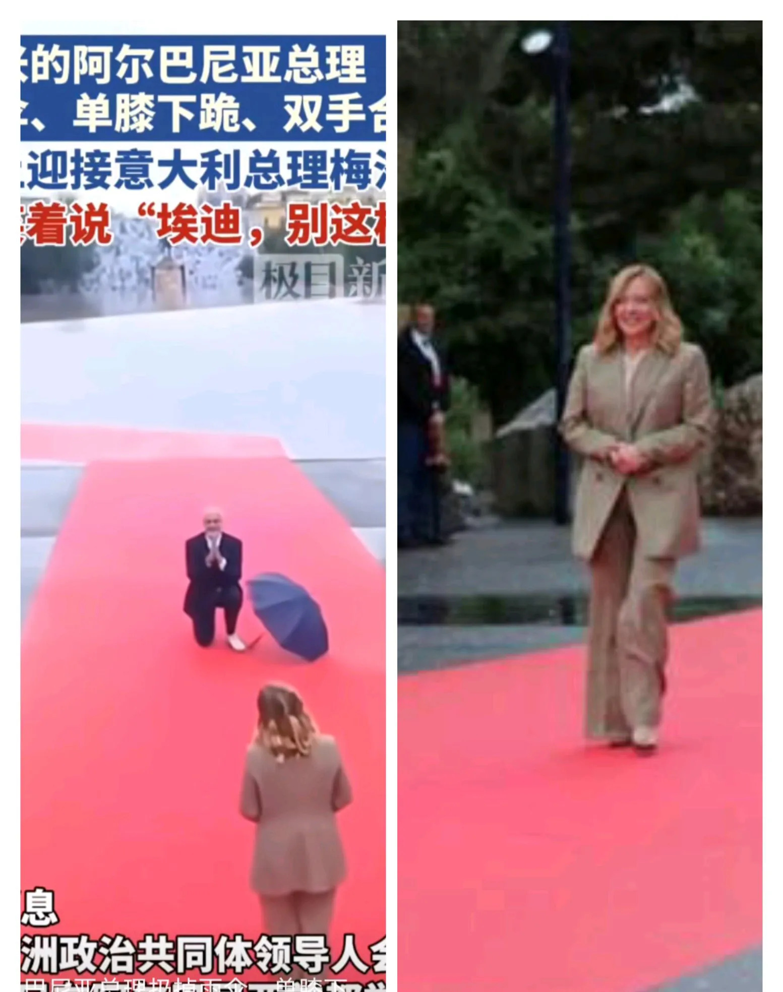 矮子总理下跪迎接高个女总理











---










