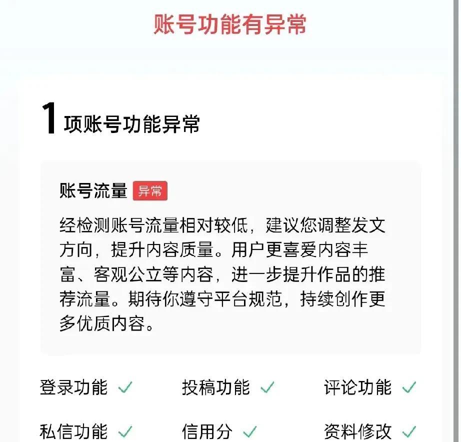 昨天发现账号流量一直不太对劲，检测了一下，显示异常。
也不知道具体是咋回事，平台