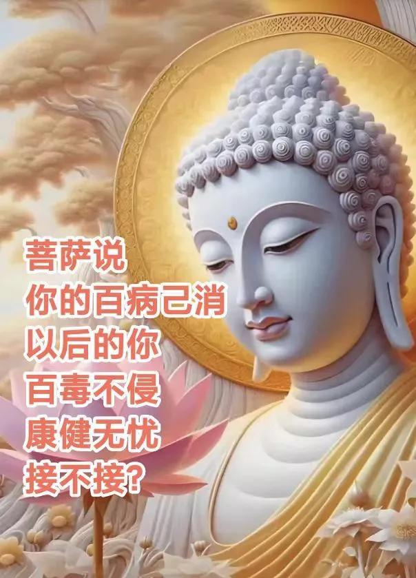 菩萨说，
你的百病己消
以后的你，康健无忧，百毒不侵
，富贵吉祥，招财进宝，福寿