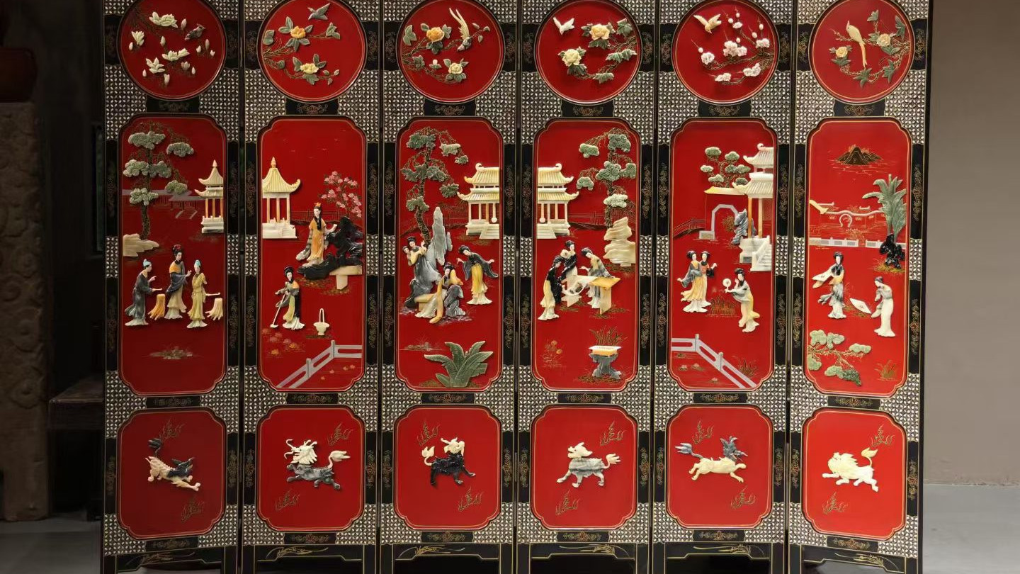 大漆嵌玉屏风，一屏藏尽东方千年雅韵