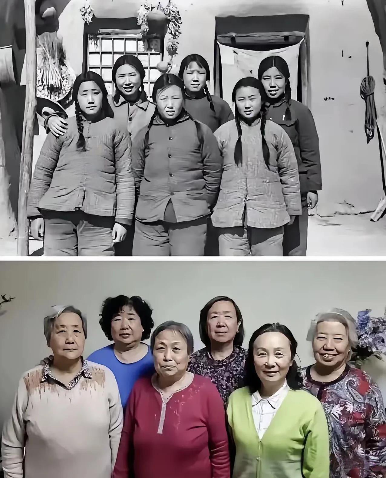 这是6位女闺蜜，相隔48年的两张合影照。
曾经她们6人作为知青上山下乡，体验了艰