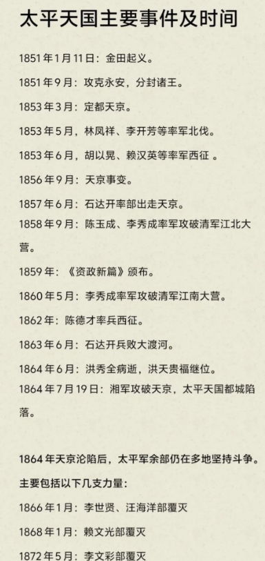 太平天国是清朝中后期洪秀全领导的农民政权。  

1851年金田起义，1853年
