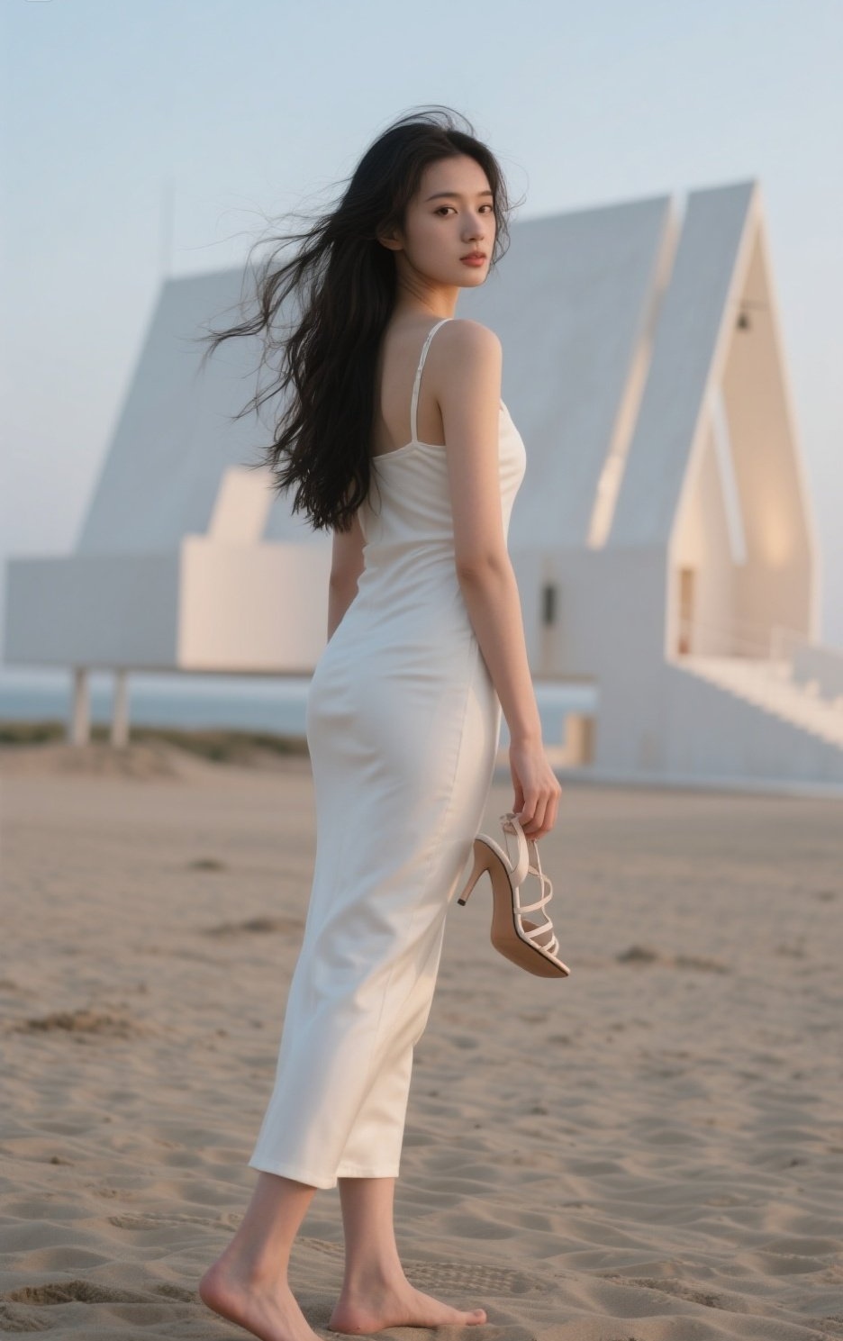 甜心少女裙飞扬，碧海蓝天衬娇颜