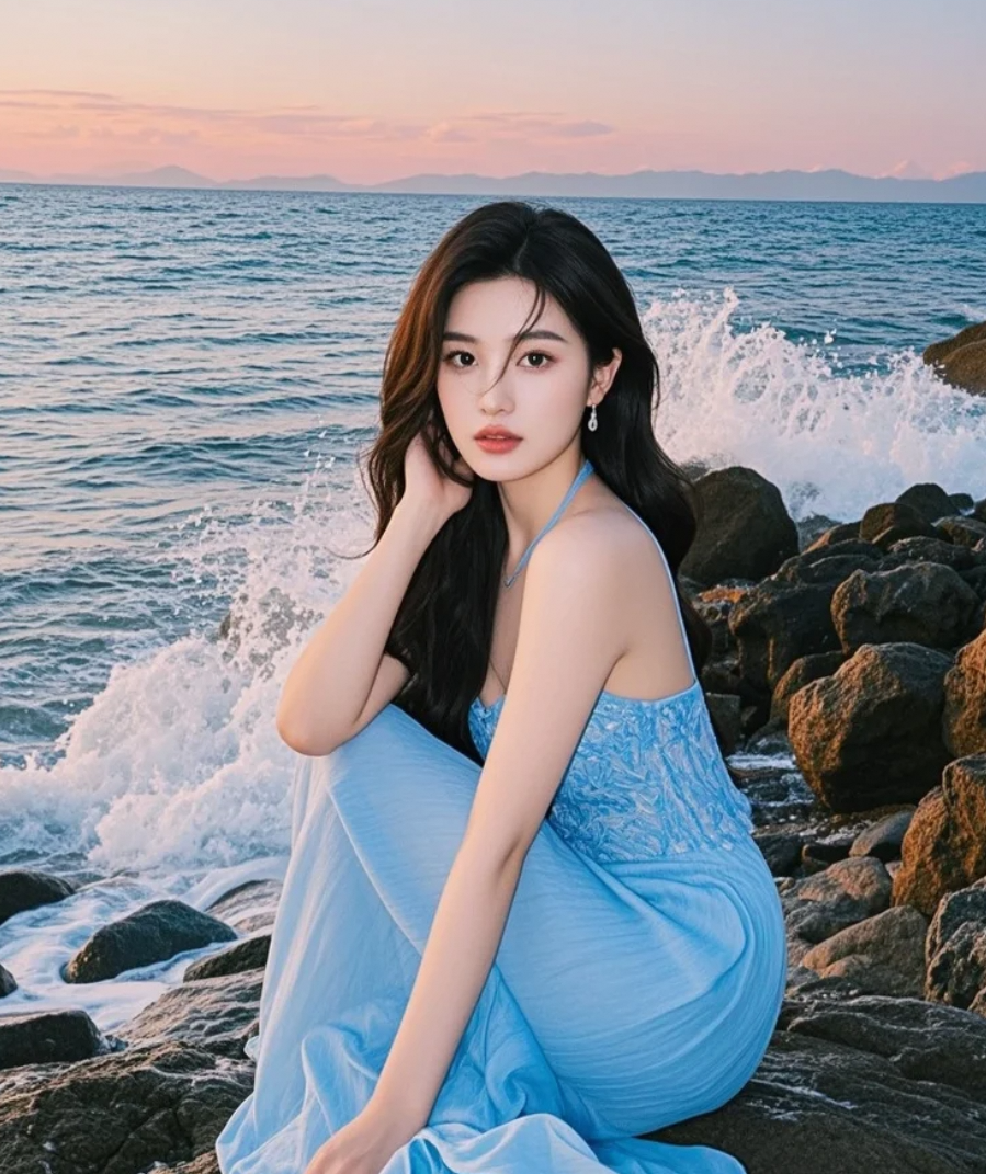 阳光活力的长发女孩，笑容亲和如海风