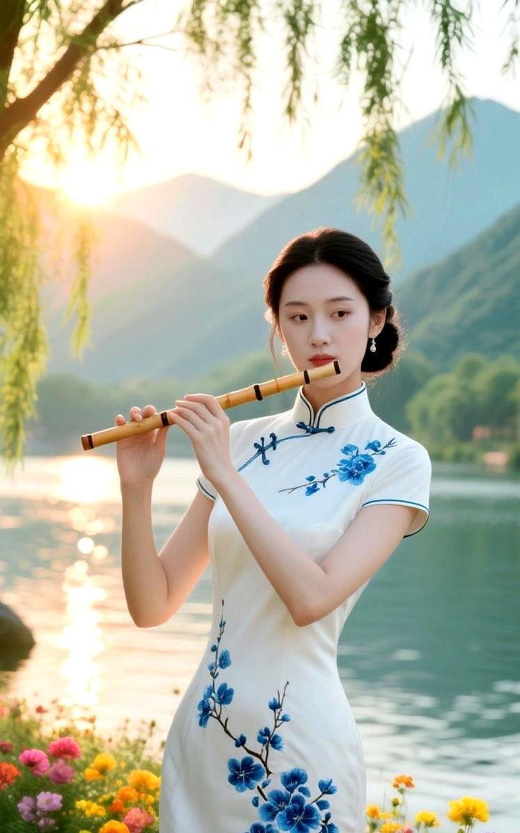 夕阳把云彩染成橘子色的时候，正巧路过河边的野花丛。
粉白花瓣被晚风挠得直晃悠，水