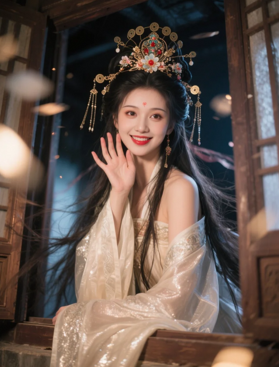 一笑倾城，再笑倾心，她在画中笑出了春风情醉。