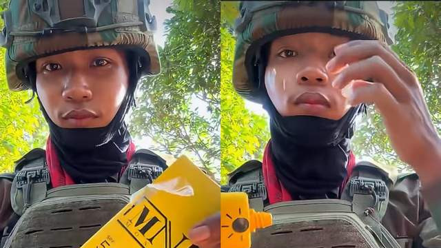 富贵险中求！柬埔寨士兵前线淡定直播卖防晒霜，背后传来阵阵枪声