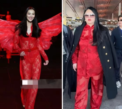 同样的衣服，穿出不一样的感觉。刘雯把这套全球限量版的，中国红镂空套装穿成了天使。